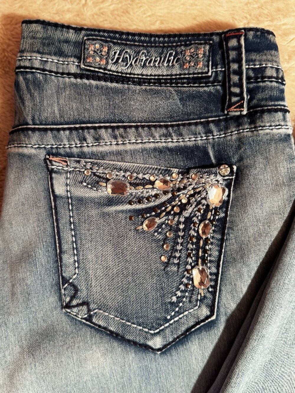 Hydraulic Embellished Jeans Womens Skinny Stretch Denim Bling Pocket Y2K